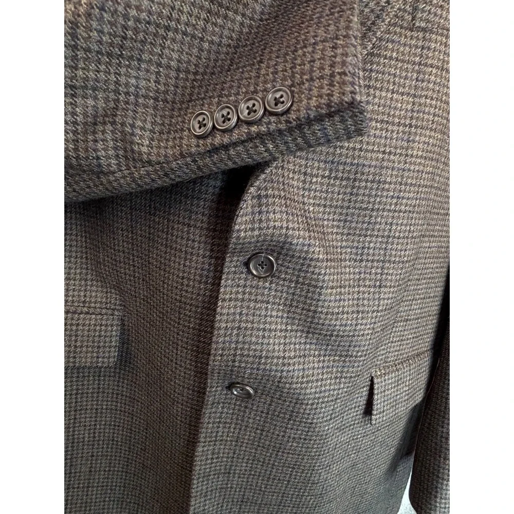 Vintage Blazer Sport Coat Jacket Izod Wool 48L Blue Gray Brown Plaid Houndstooth